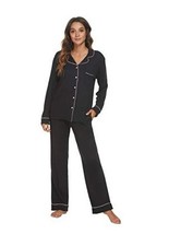 Womens Pajama Set, Soft Long Sleeve Pajamas  Long Pants with Small A-black-l