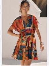 FARM Rio Multicolor Patchwork print Animal Print Mini Dress Sz 6