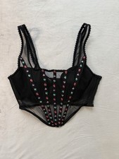 Victoria's Secret Black Mesh Floral Embroidered Boned Corset Top Large
