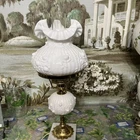 Fenton milk glass Cabbage Rose Desk Lamp  White Ruffled Glass Marble Vintage