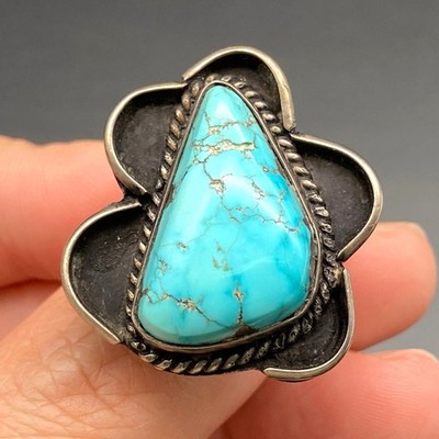 Vintage Navajo Native Turquoise Silver Ring Size 11