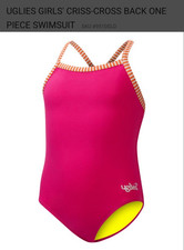 Brand New Dolfin Uglies Girls criss-cross back one piece swimsuit, Size 16 NWT