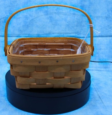 1996 Longaberger Rectangle Basket with Swing Handle & Protector   7.5''x6.5''x3''