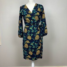 J. Crew Dress Womens 2 Blue Floral Knee Length Lined Wrap Dress