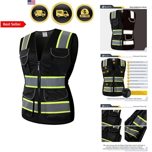 Women Hi-Vis Reflective Safety Vest | Neon Color body Sewed Reflective Strips... - product listing photo