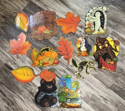 13 VTG Thanksgiving Halloween Beistle Hallmark Diecuts Hanging Paper Decor Read