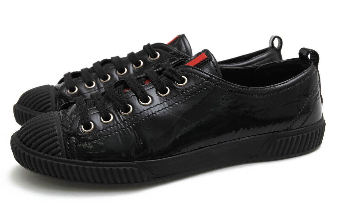 PRADA Linea Rossa Low Top Sneakers in Patent Cowhide with Lace-Up Design
