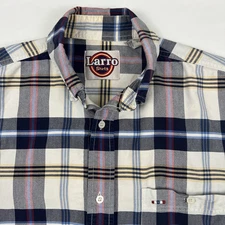 Larro Shirt Men's Large Short Sleeve Button Down Plaid 100% Cotton