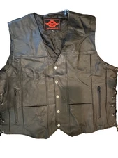 Alpha Cycle Gear Men's Vest 4XL Black Leather Motorcycle Club Riding Biker