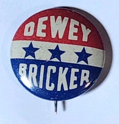 1944 Thomas Dewey John Bricker Presidential Campaign Election Button Pin