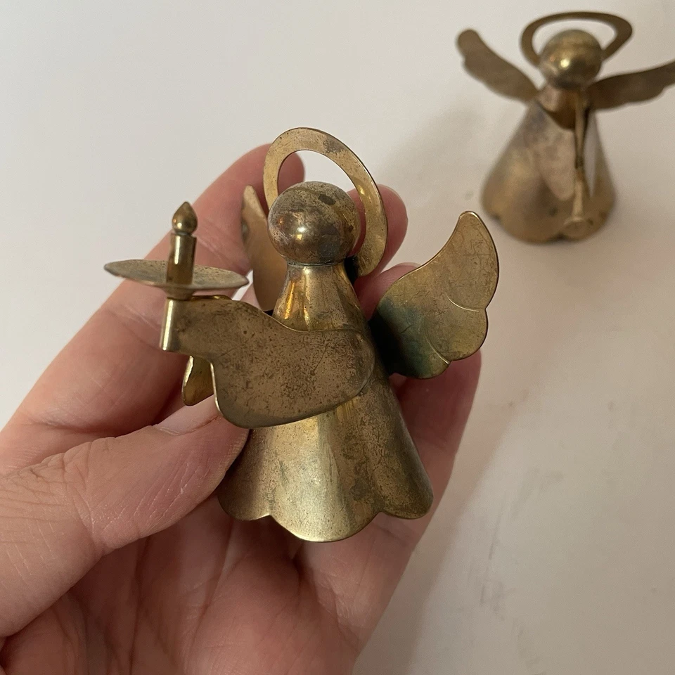 Vintage Brass Christmas Angels Cute Mini Figures Set Of 4 Holiday Decor - Image 2 of 4