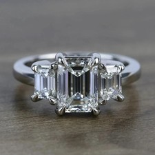 3Ct Emerald Cut Lab Created Diamond Three-Stone Wedding 14K White Gold FN Ring