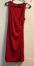 Express Red Solid V-Neck Sleeveless Draped Stretch Sheath Knee Dress 3/4