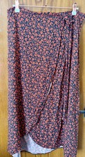 New Look Black And Red Floral Wrap Skirt With Tie Size 14