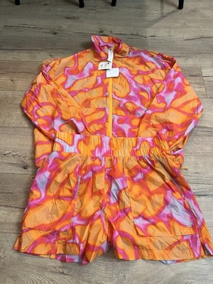 Fabletics Oversized Flyweight Windbreaker Set XL Pink Orange Tie Dye NWT 2PC