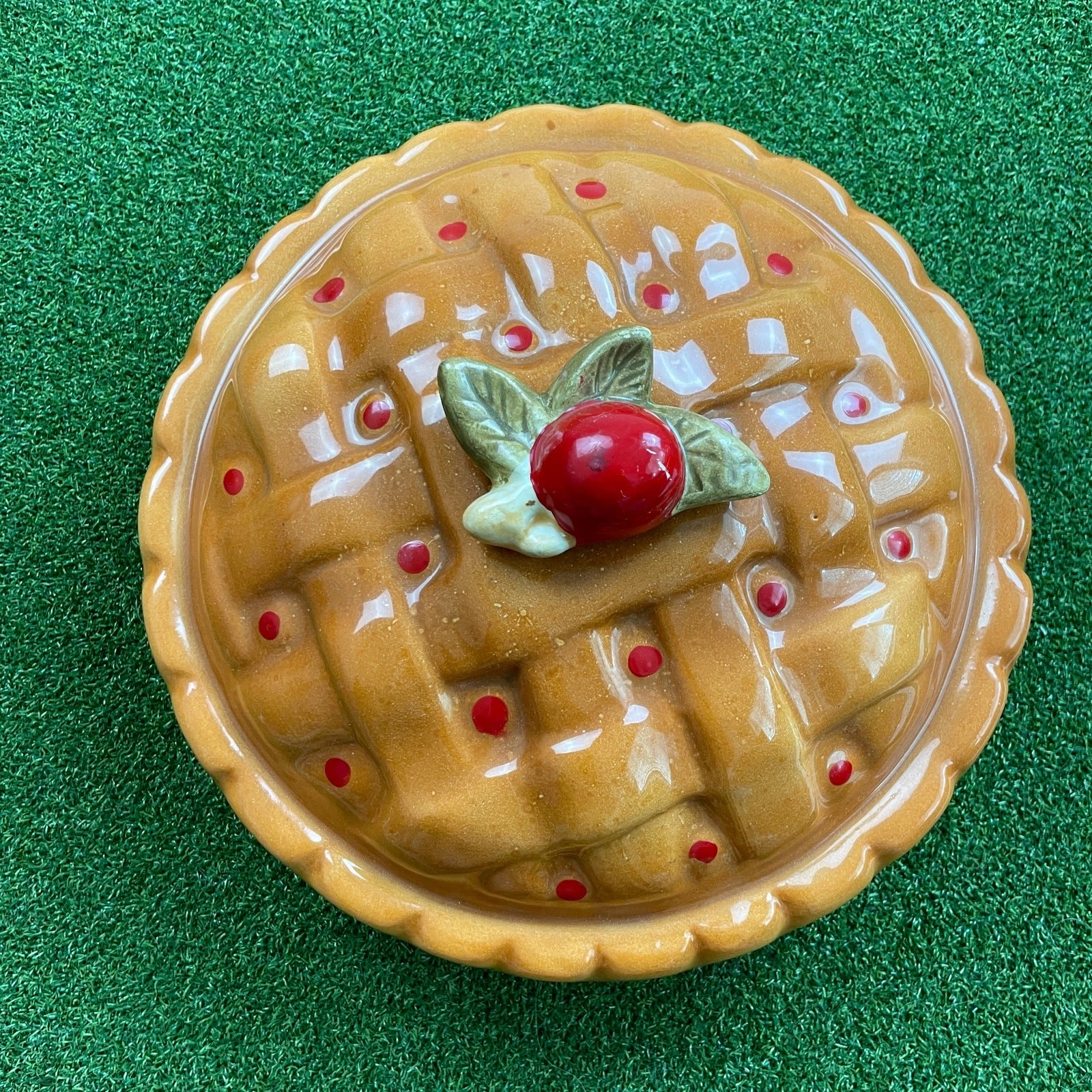 Vintage Ceramic Cherry Pie Dish w/Lid Large Pie Keeper Kitchen Decor