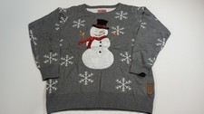 TIPSY ELVES L Sequin Snow Day Snowman Christmas Sweater Not Ugly Gray Gold White
