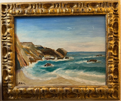 Vintage Original Oil Painting California Coastal Landscape Signed Frame Seascape