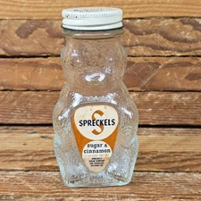 Vintage Spreckels Sugar & Cinnamon Shaker Mr. Bear's A Bank Too Glass Jar