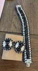 WEISS MCM VTG Black Amethyst White Rhinestone Bracelet Earrings Set Jewelry Mark — photo 1