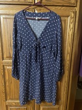 American Eagle Outfitters Blue And White Polk A Dot, Long Sleeve Dress, Size L