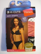 3 Pack NOS Hanes Hi - Cut Satin Stretch Panties Second Skin Silky Shiny Size 6