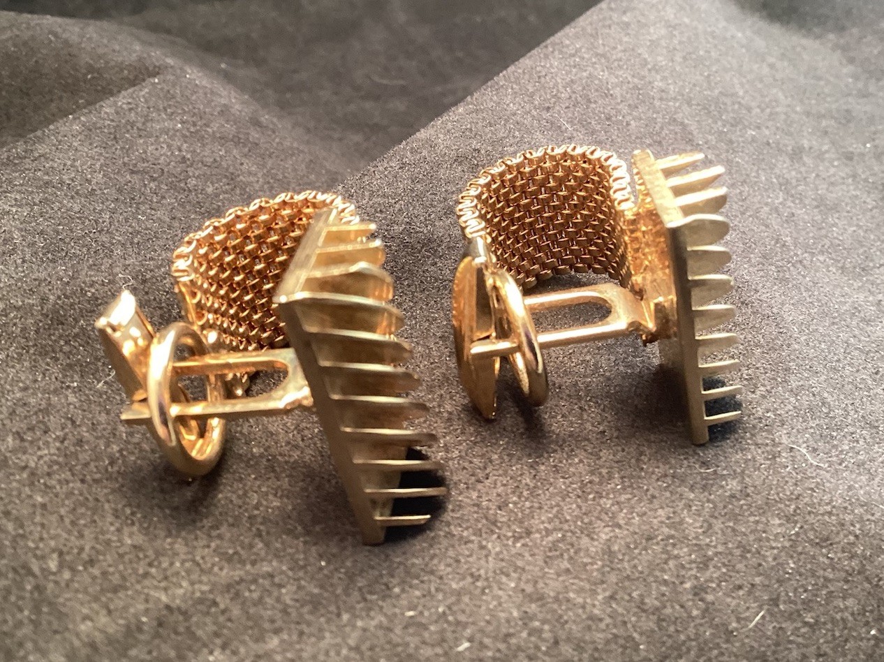 Gold Tone Rectangular Cufflinks Curved Cutout Str… - image 7