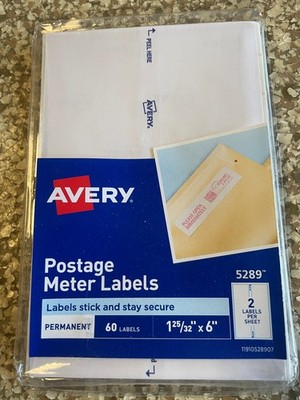 SEALED Genuine Avery #5289 Postage Meter Labels 60 Labels (30 sheets of 2)