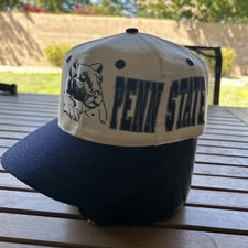 Vintage 90s Apex One Penn State Old Logo NCAA Rare Wool Blend SnapBack Hat Cap