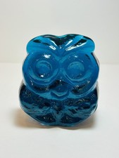 Blenko Owl Paperweight  Cerulean