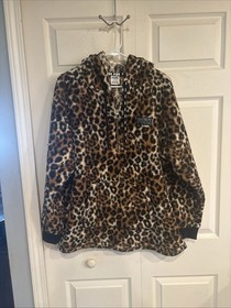 Victoria&rsquo;s Secret PINK Leopard Cheetah Hoodie Sherpa Half Zip Sz Large HTF NICE