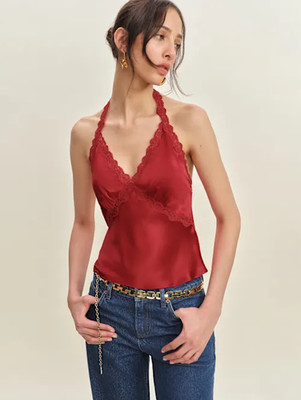 The Reformation Monica Silk Top - Lipstick (New) | eBay