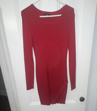 by & by Red Knit Sweater Dress Knit Long Sleeve Button Accent Pullover Size L