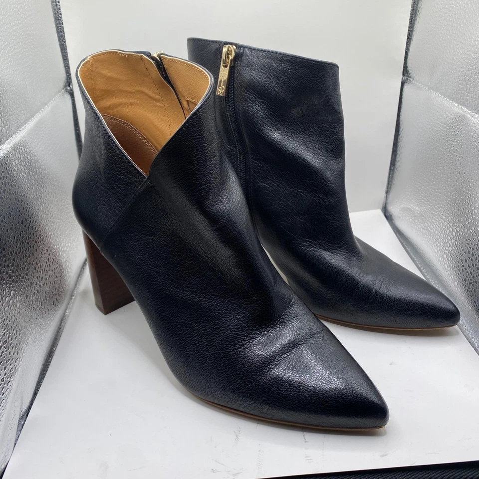 Jessica Simpson Abrina Black Leather Pointed Toe Block Heel Ankle Boots Size 8.5 - Image 3 of 4