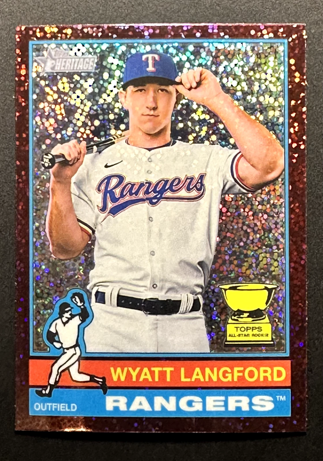 Wyatt Langford  2025 Topps Heritage #29 Chrome Burgundy Sparkle Refractor