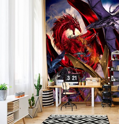 3D Rot Drache C428 Tapete Wandbild Fototapete Ruth Thompson Amy