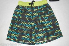 Boys Swim Trunks LIME GREEN BLACK AQUA Abstract Pattern S 6-7 M 8-10 L 12-14
