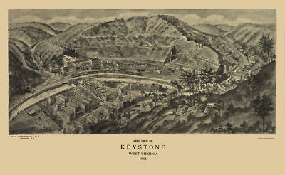 Historic Panoramic View - Keystone West Virginia - Fowler 1911 - 23 x 37.38