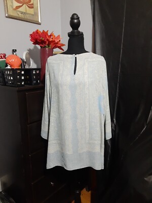 Rose & Olive Women's Blouse Extra Long 3/4 Sleeve Boho LAGENLOOK Aqua Blue 2X 