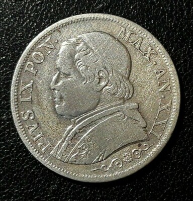 Broche Ancienne Faite Avec Une Monnaie 1 Lire 1866 Vatican - Représente Le Pape - Occasion