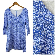 Just Be Size Medium Tunic Dress Swim cover up Floral Sand Dollar blue Beach