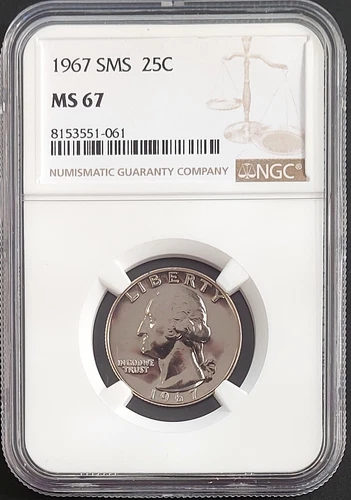 1967 SMS Washington Quarter certified MS 67 by NGC!