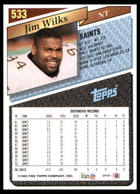 1993 Topps #533 Jim Wilks New Orleans Saints Football Card | eBay