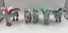 2 Pegasus Pink Green 3 Unicorns Purple Green Pink 4" Fantasy Horse Figure