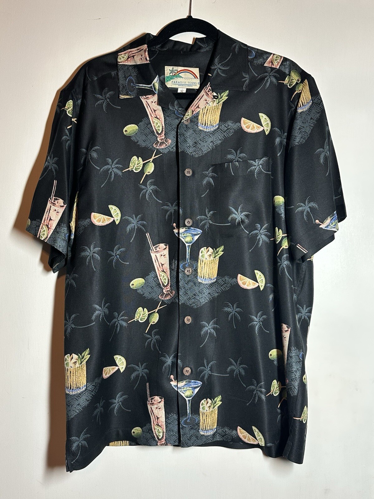 Paradise Found Men's PAU Hana Cocktail Silk  Short Sleeve Shirt, Black, Size M