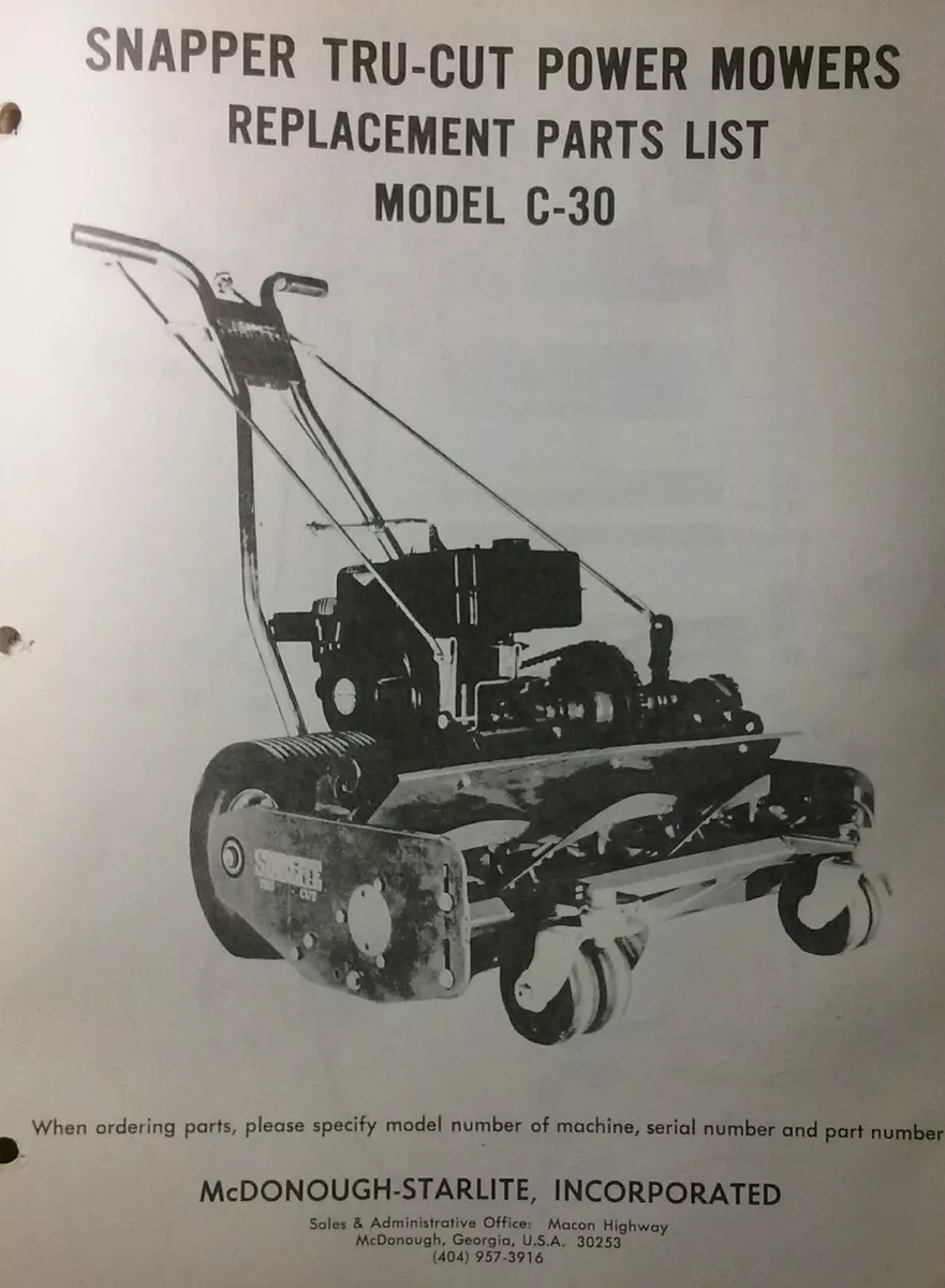 Snapper TRU-CUT C-30 Commercial Reel Walk Behind Lawn Mower Parts