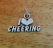 Sterling Silver 13x20mm says I Love Cheering heart Cheerleader Charm