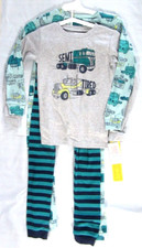 NEW MSRP 22 Boys Carter's 4 Piece TRUCKS Pajamas Set Green Blue Gray - Size 8