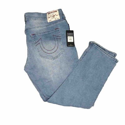 True Religion Jeans Men Geno SN Slim Red Stitch Light Blue Wash