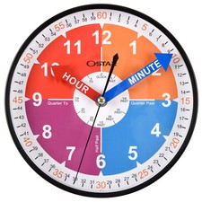 OSTAR Telling Time Teaching Wall Clock, Analog Silent Learning Clock for Kids